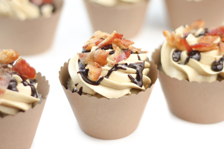 The Elvis: Banana Cupcake with Peanut Butter Swiss Meringue Frosting & Bacon