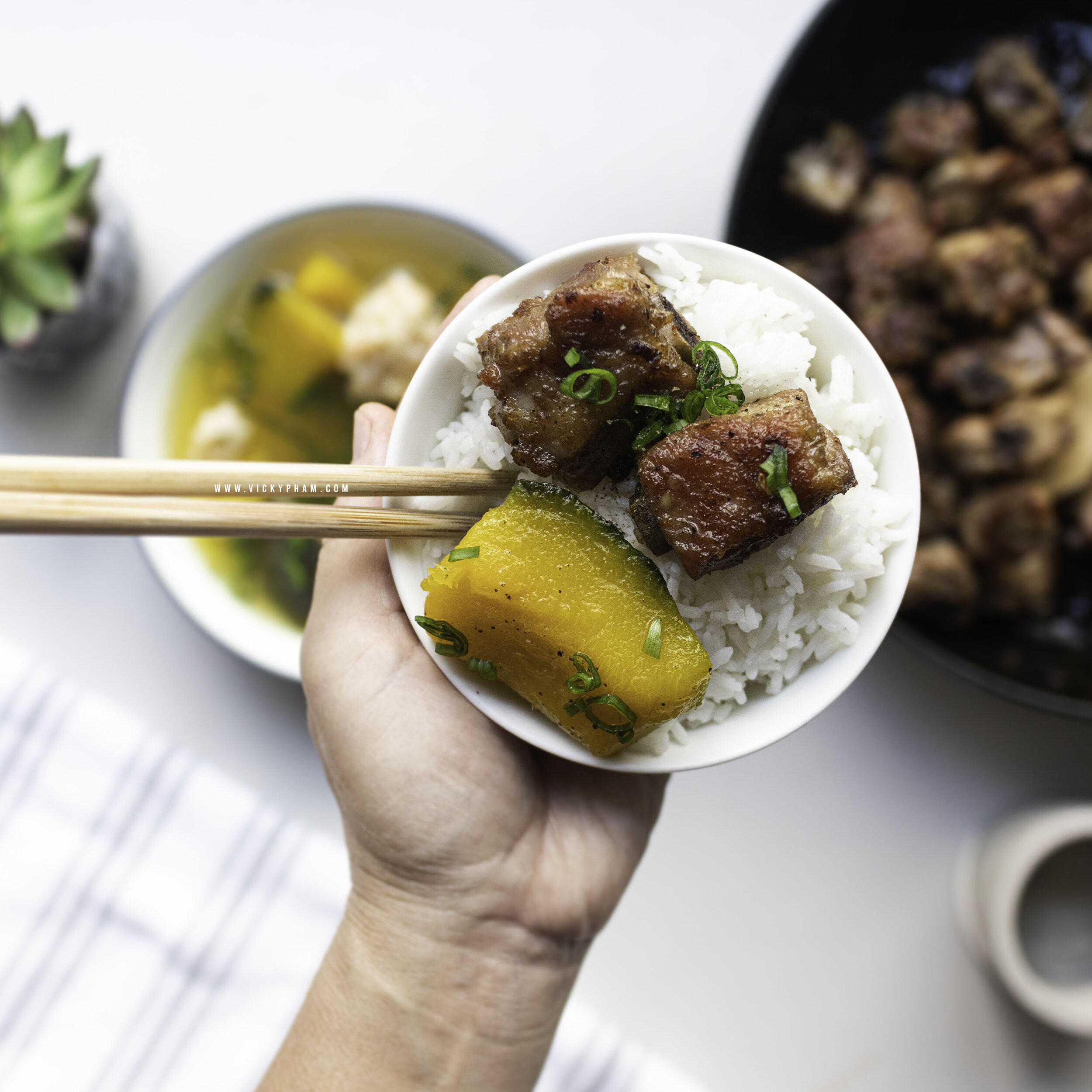 Traditional Vietnamese Fried Lemongrass Pork Ribs with Fish Sauce (Sườn Chiên Sả)