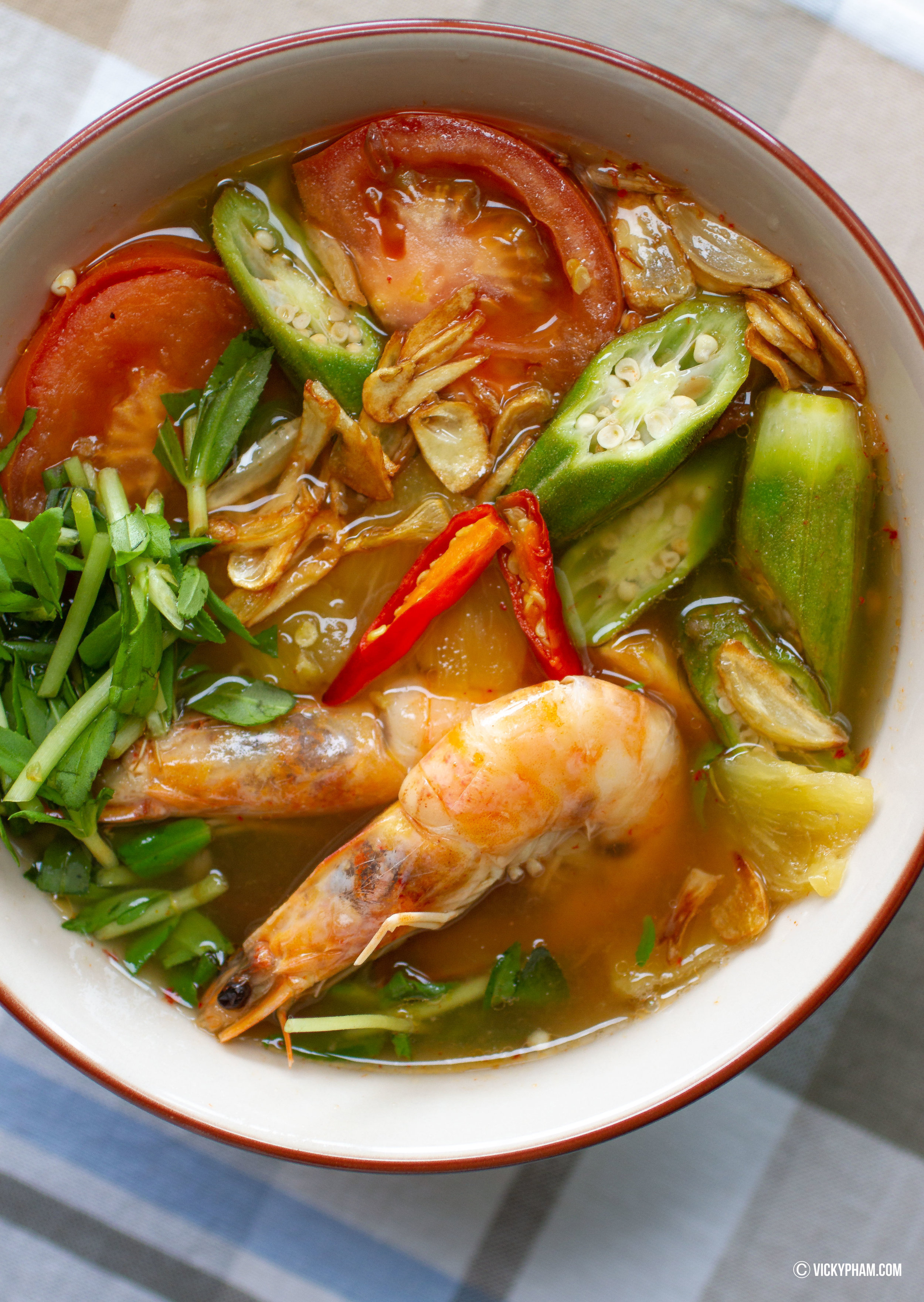 Vietnamese Sweet & Sour Shrimp Soup (Canh Chua Tom)