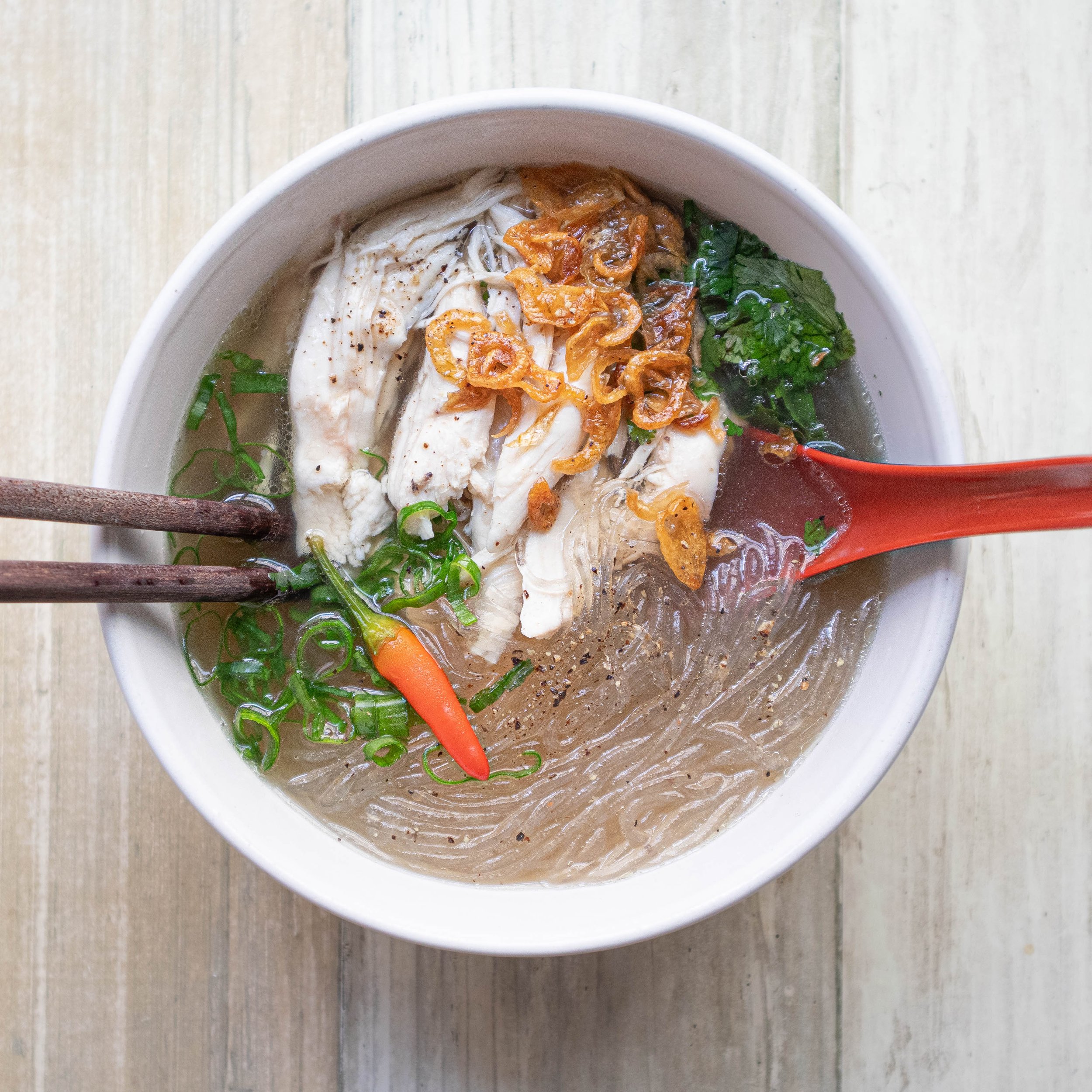 Vietnamese Chicken Soup with Glass Noodles (Mien Ga)