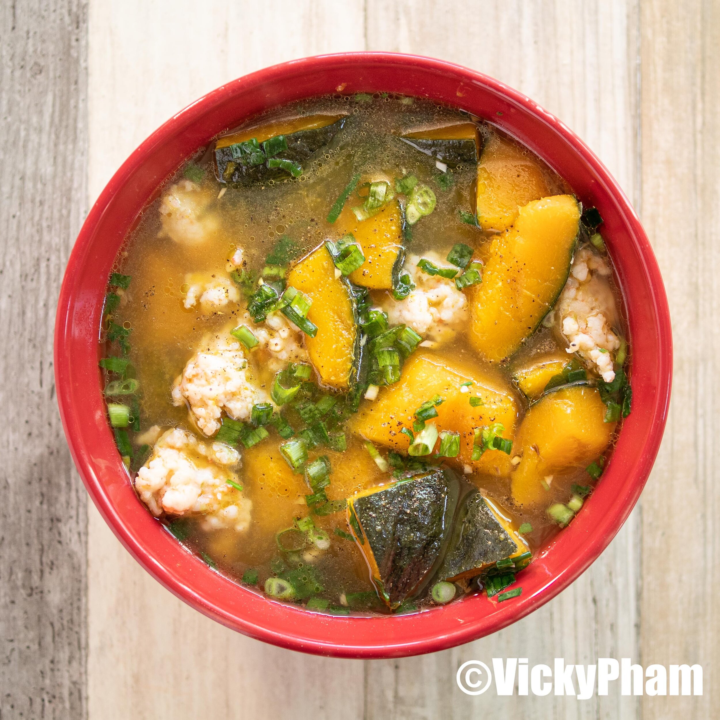 Vietnamese Kabocha Pumpkin Soup with Minced Shrimp (Canh Bi Do Nau Tom Bam)