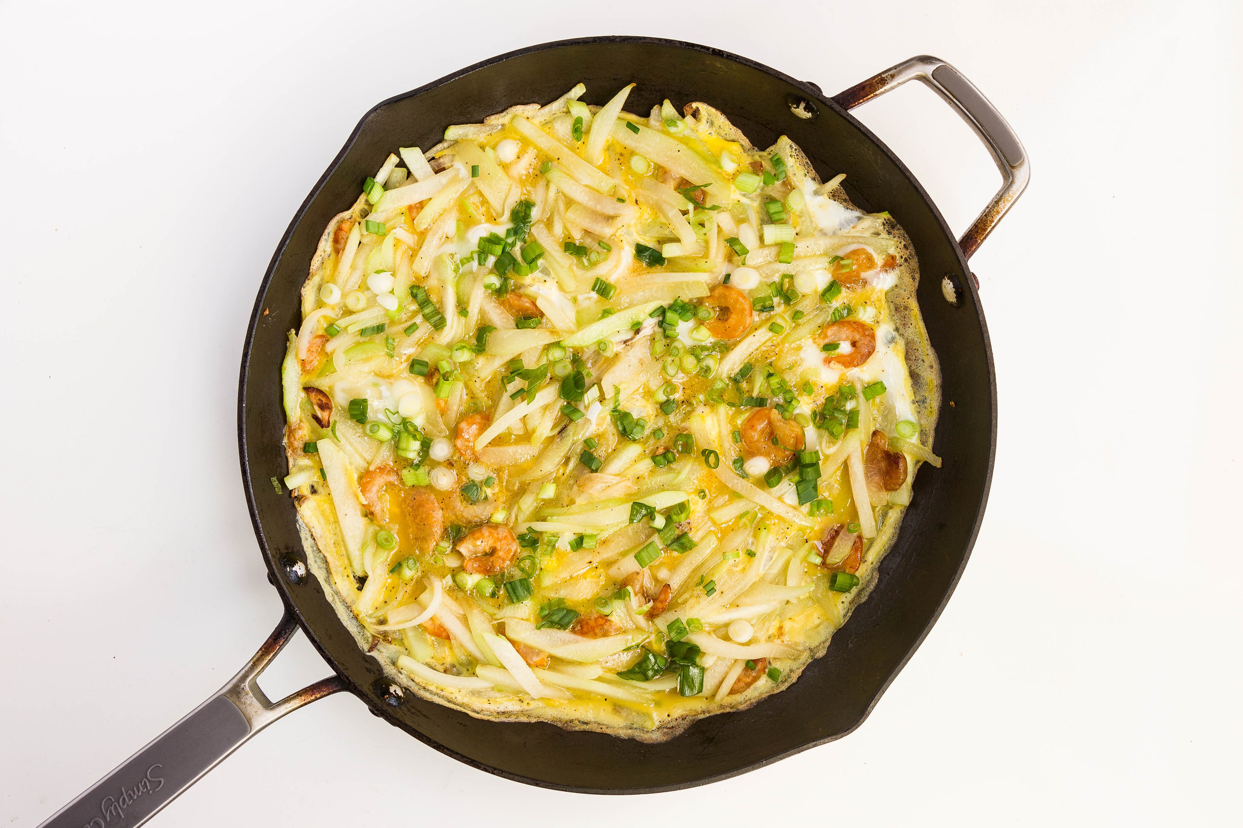 Vietnamese Chayote and Dried Shrimp Omelette (Trung Chien Su Su Tom Kho)