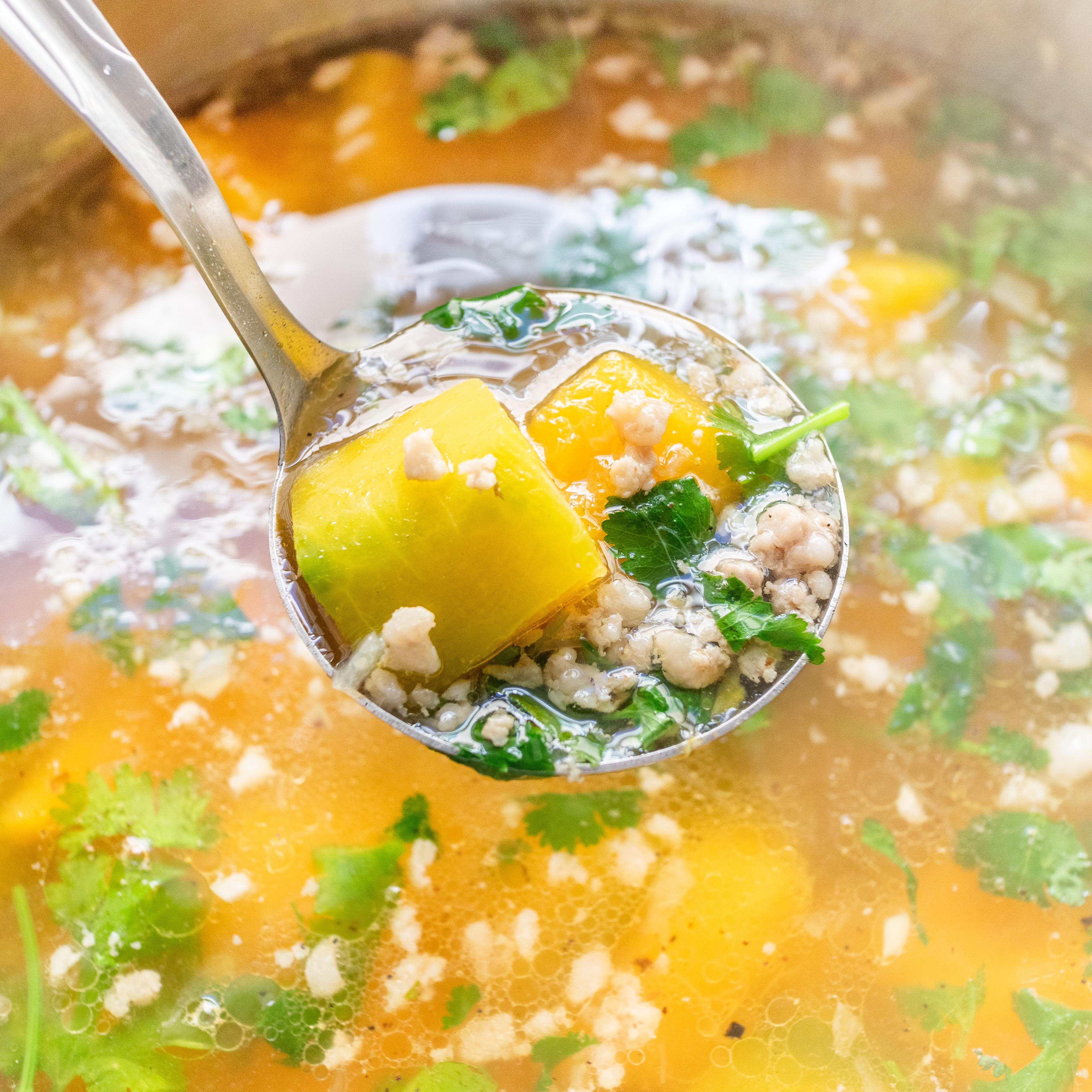 Vietnamese Kabocha Pumpkin Soup with Ground Pork (Canh Bi Do Nau Thit Bam)