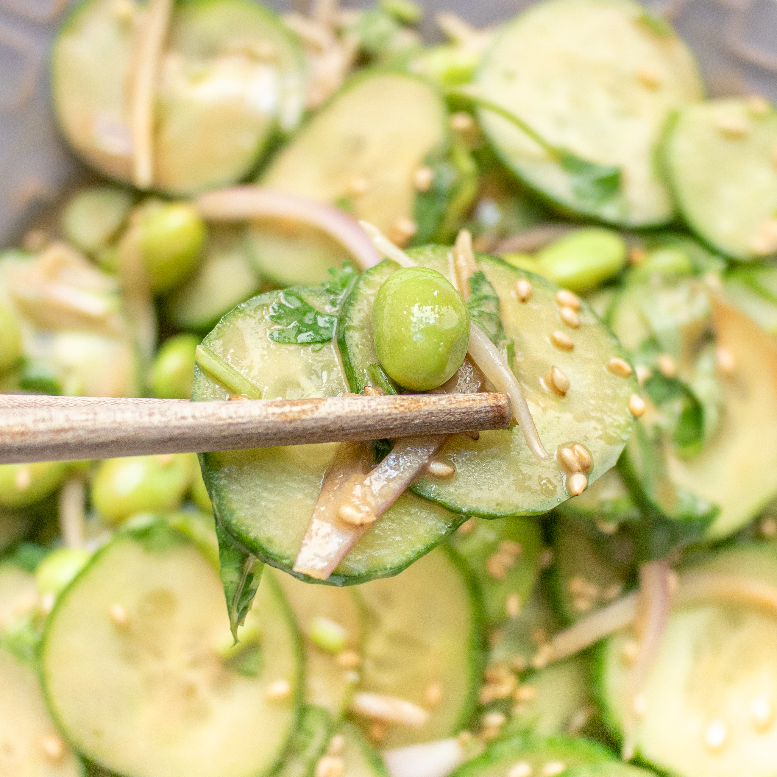 Edamame Cucumber Tahini Sesame Salad