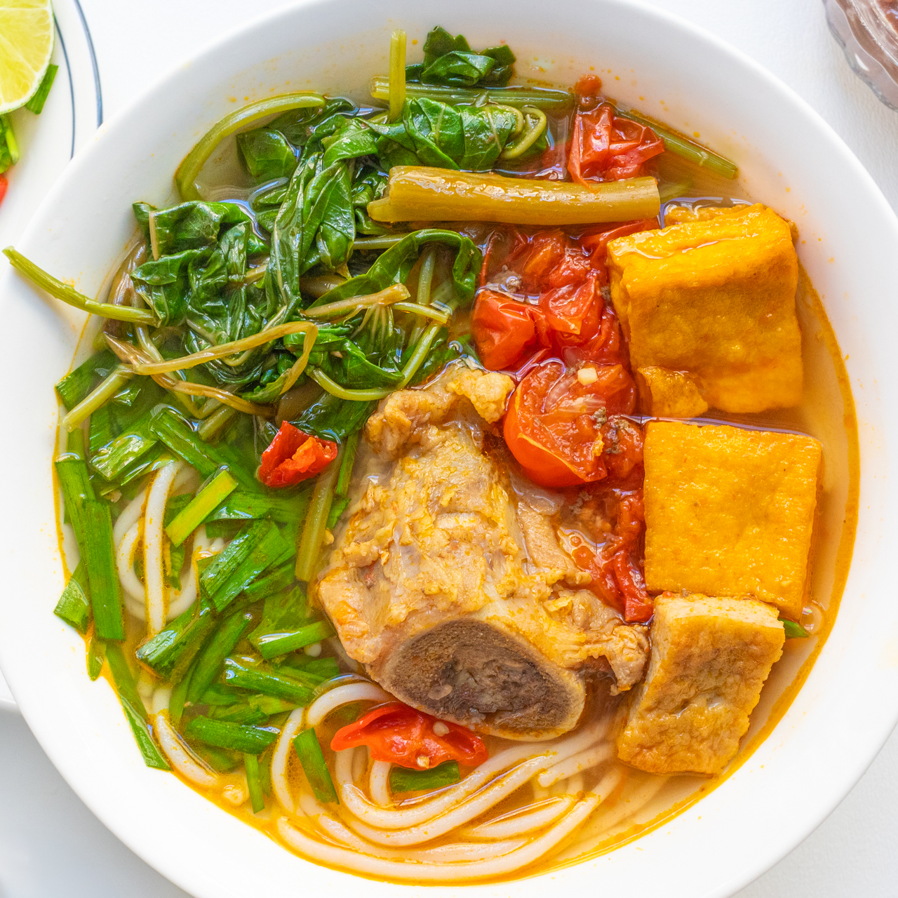 Vietnamese Water Spinach and Pork Noodle Soup (Canh Bún)